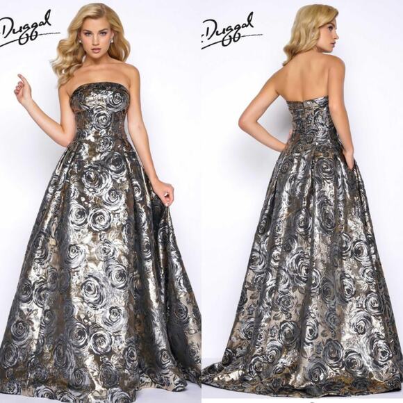 Mac Duggal Dresses & Skirts - Mac Duggal Women's Size 6 Black & Metallic Strapless Floral Formal Gown 30451D